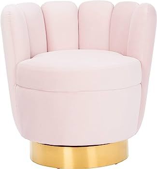 Safavieh Couture Home Arrow Glam Light Pink Velvet Scallop Tufted Swivel Chair | Amazon (US)