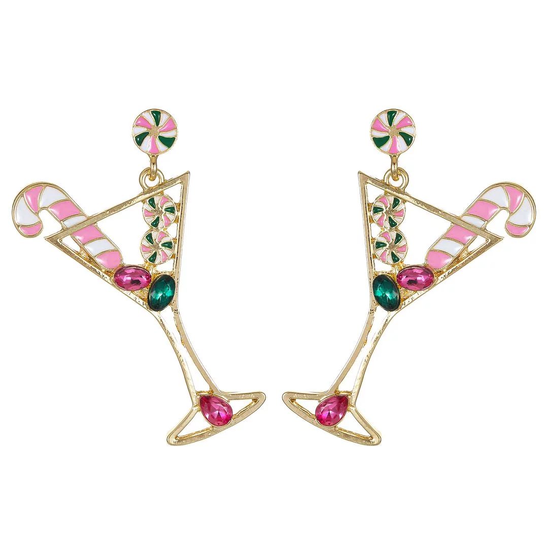 Packed Party Women's Goldtone Candy Canes & Cocktails Earrings | Walmart (US)