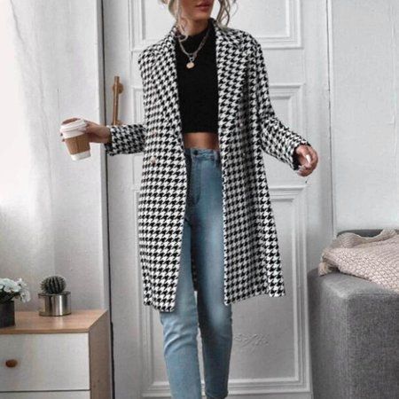 Ladies Autumn Winter V Neck Long Sleeve Plaid Double Breasted Jacket Short Suit Cardigan | Walmart (US)