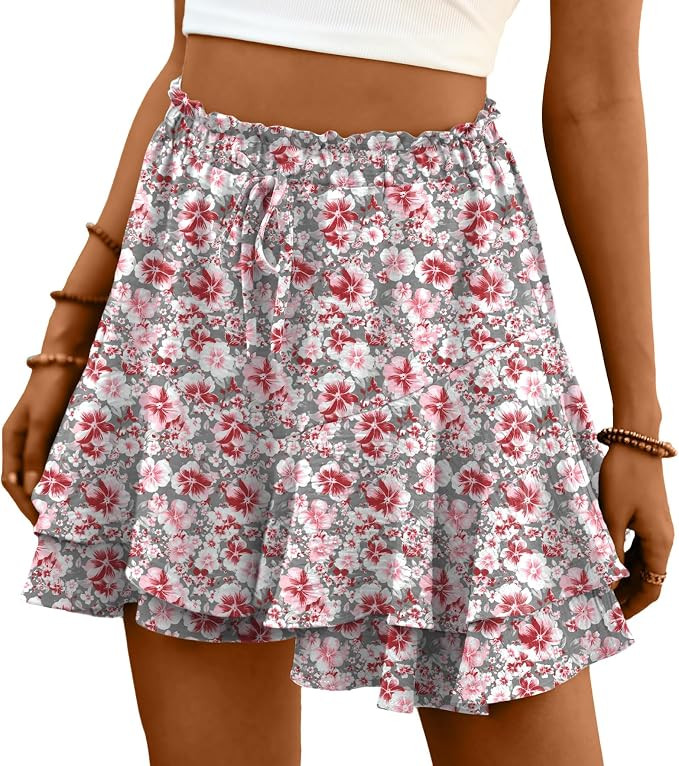 Lepunuo Flowy Shorts for Women Boho Ruffle Tiered Butterfly Skorts High Waist Mini Skirts Casual ... | Amazon (US)