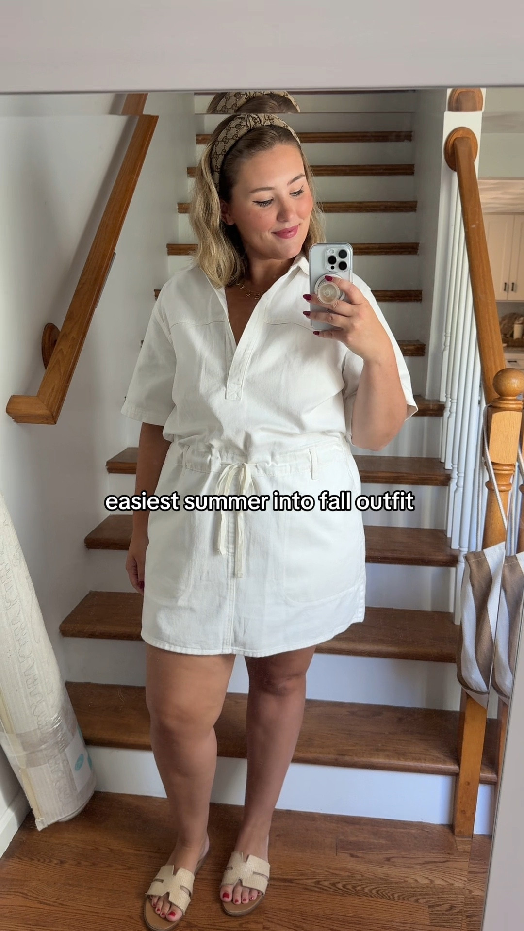 Loving this easy denim dress with big pockets and longer tshirt sleeves! Comfortable tie waist too and flattering deep neckline and collar 

#LTKMidsize #LTKStyleTip #LTKFindsUnder50