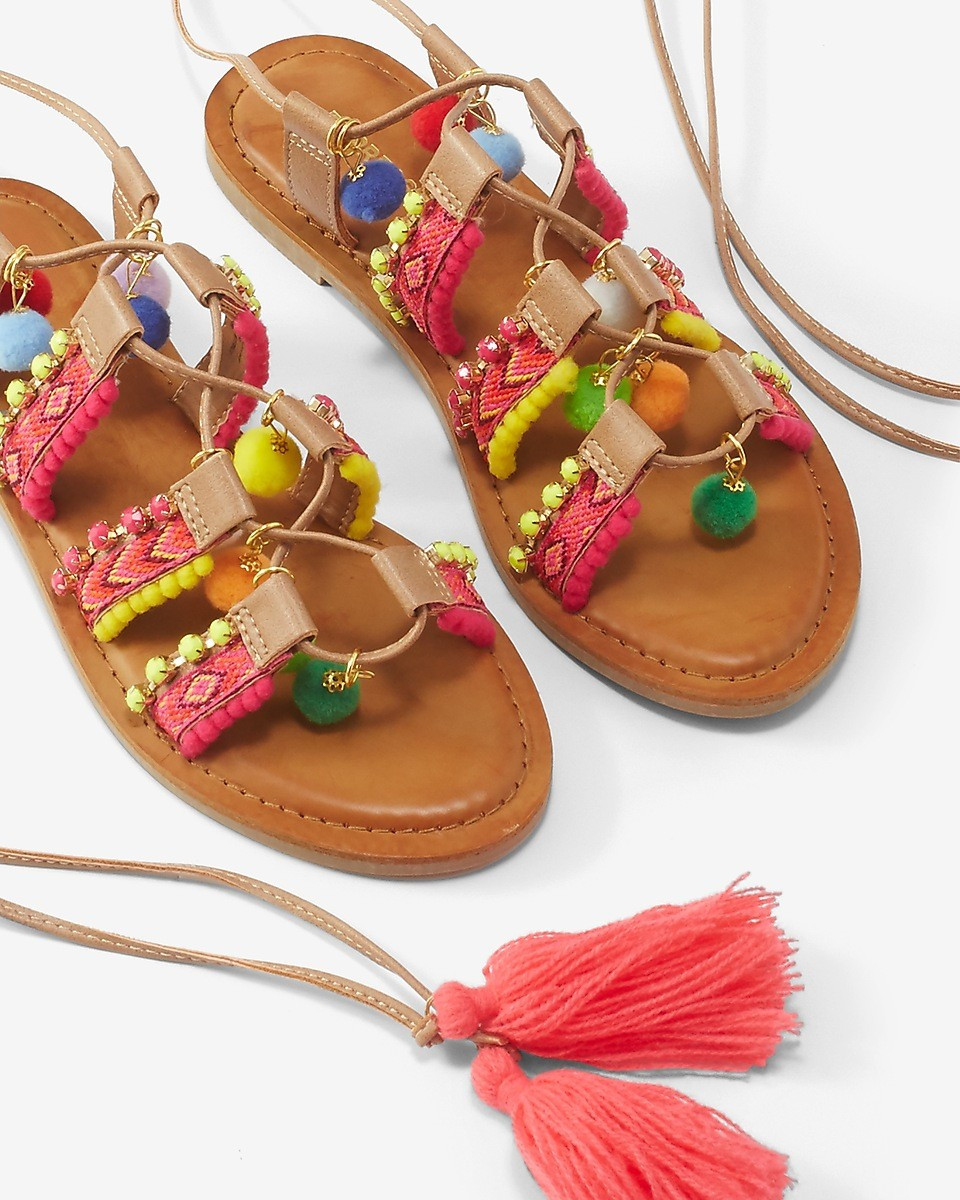 Charm Pom Lace-up Sandal | Express