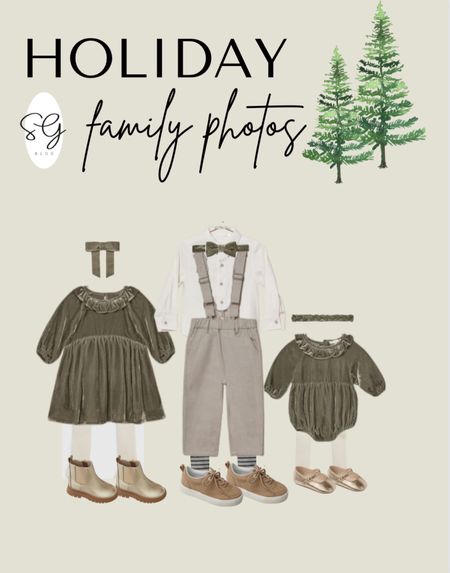 Holiday family photos coordinating outfits for brothers and sisters, kids holiday outfits, also comes in red! Velvet dress for little girl, toddler Christmas outfit 

#LTKHoliday #LTKfamily #LTKkids