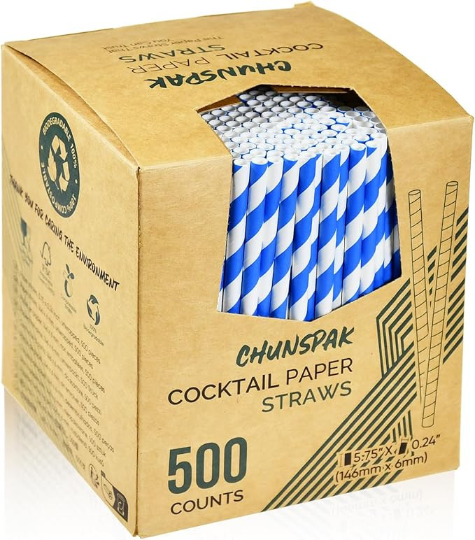 5.75 inch Blue/White Striped Paper Straws & Stirrer Sticks 500 Counts, for Cocktail, Coffee, Bars... | Amazon (US)