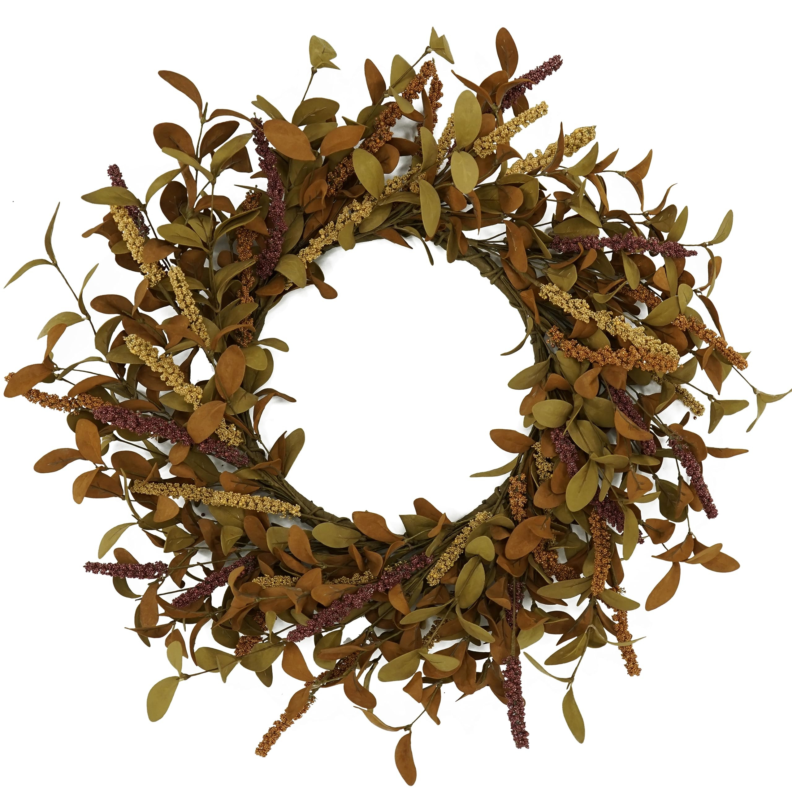 20 inch Fall Wreath Autumn Eucalyptus Wreath Harvest Wreath with Eucalyptus Leaves,Mixed Grain fo... | Amazon (US)