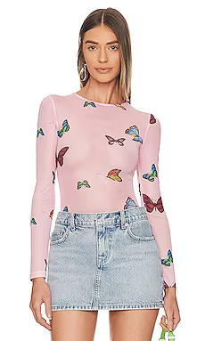 superdown Ari Butterfly Mesh Top in Pink from Revolve.com | Revolve Clothing (Global)