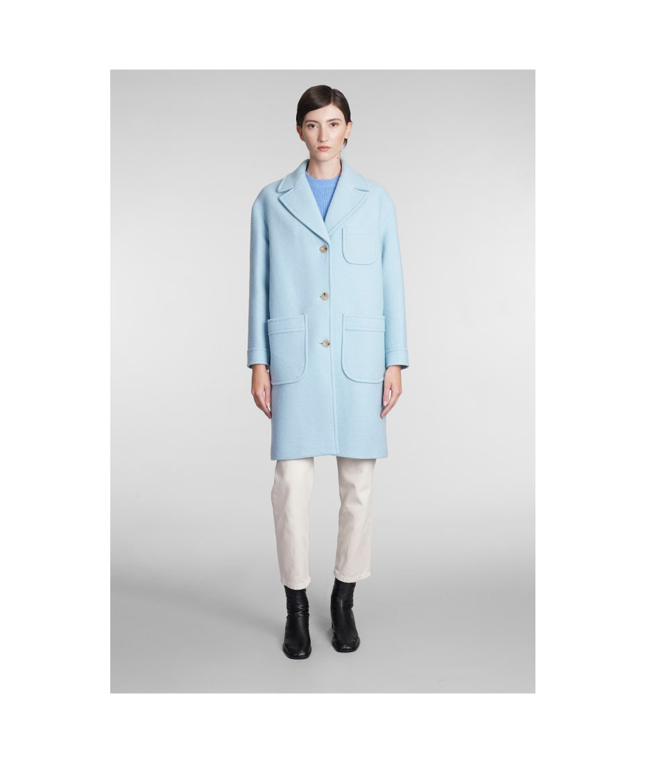 Nina Coat In Cyan Wool | Italist.com US