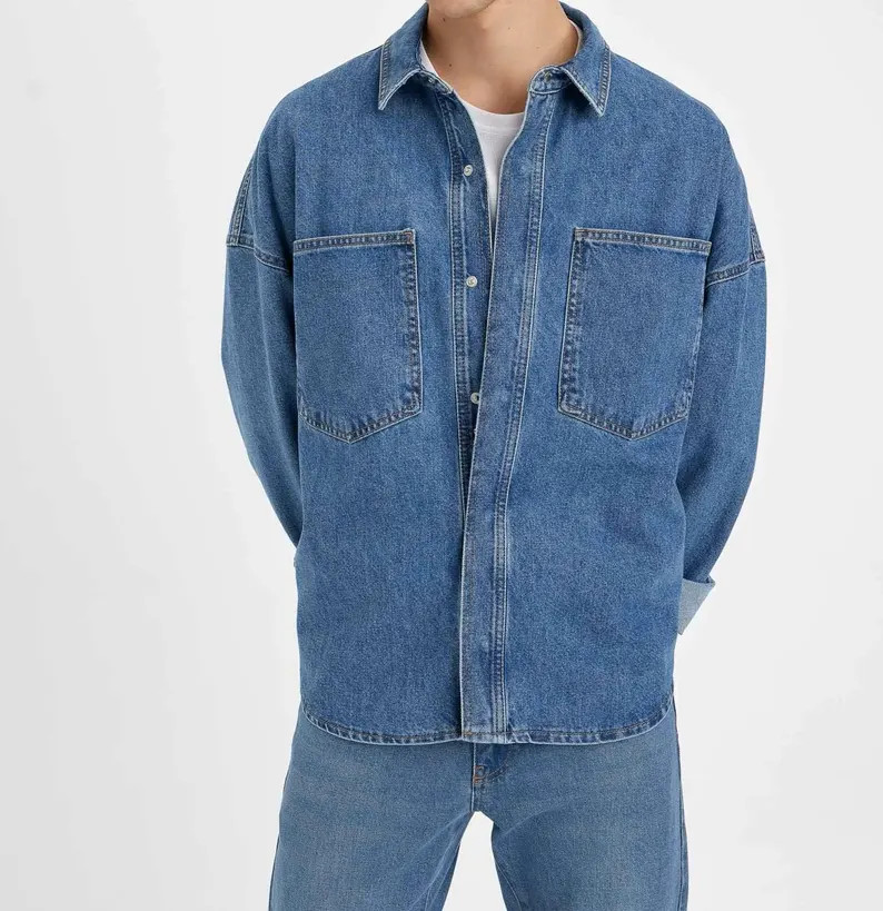 Oversize Indigo Denim Shirt: Men's Wide Fit Cotton Jacket - Etsy | Etsy (US)