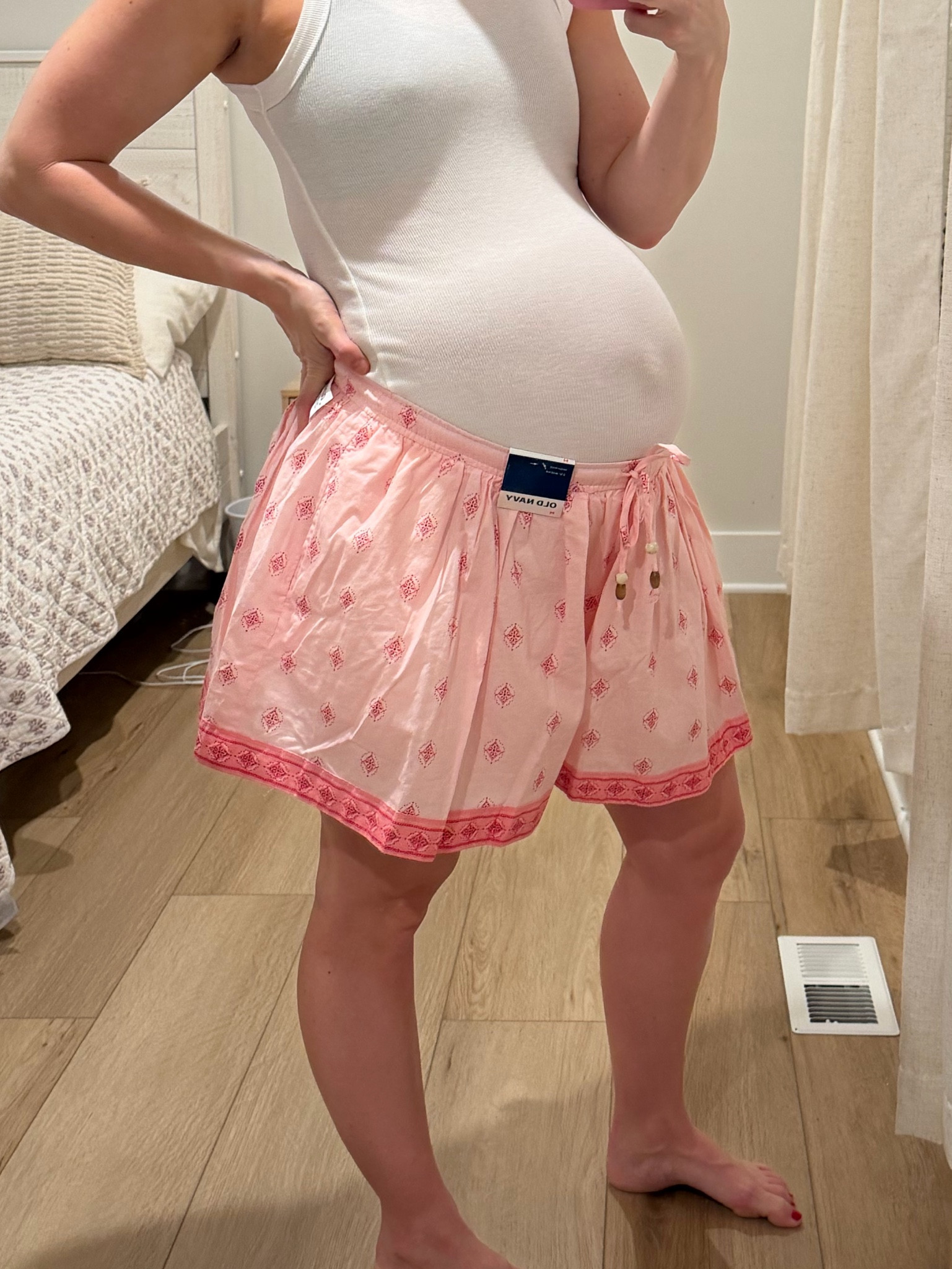 Oversized, comfortable shorts for summer. Very bump friendly