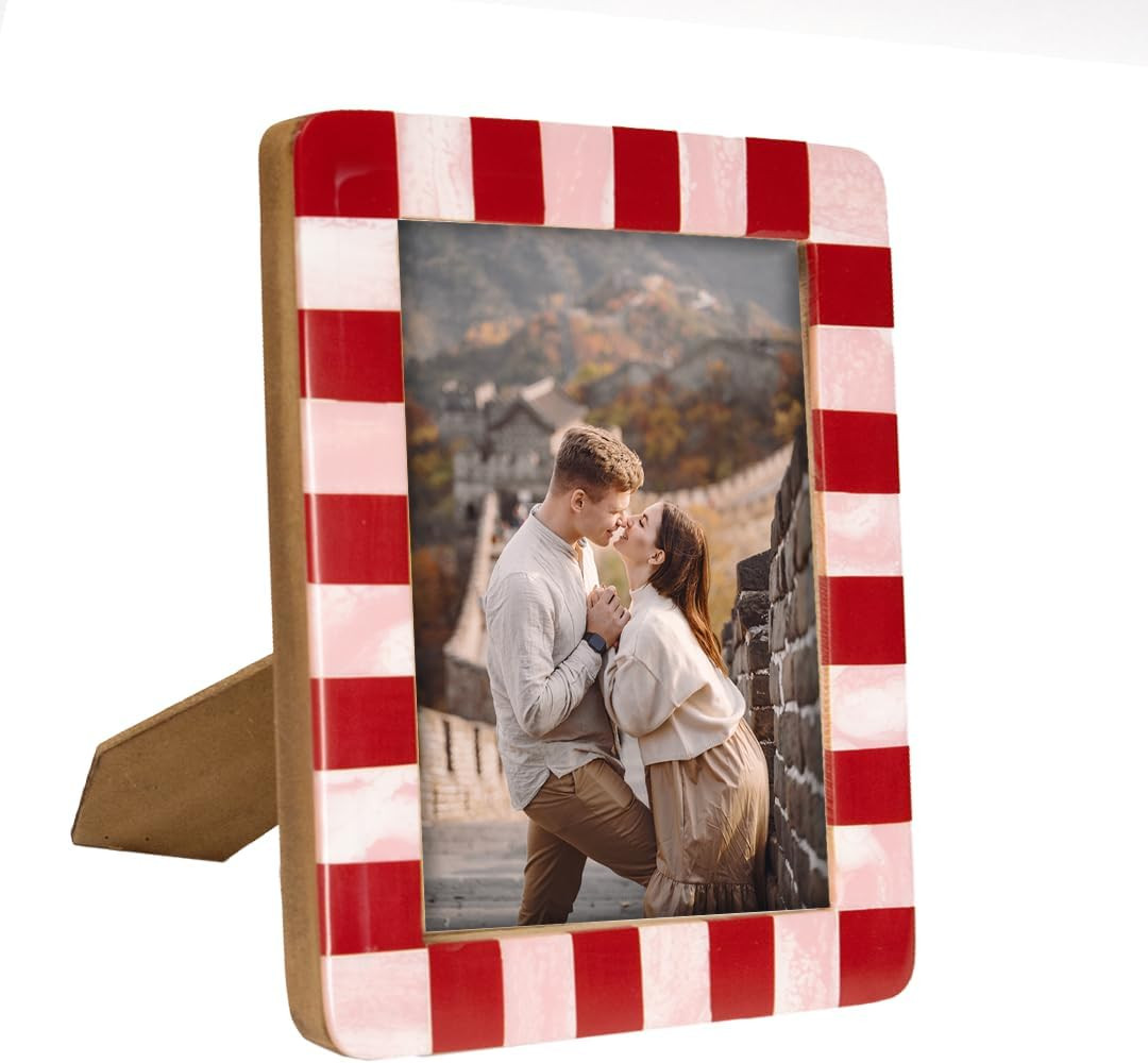 Folkulture Red & Pink Checkered Resin Picture Frame | 4x6 Photo Frame Unique Stylish Marble Resin... | Amazon (US)