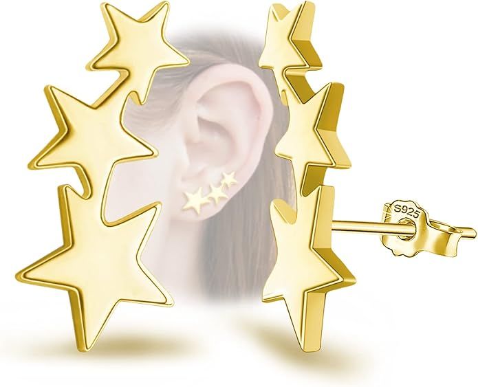 Sterling Silver Star Stud Earrings For Girls Women - Hypoallergenic Stars Post Earrings for Girls... | Amazon (US)