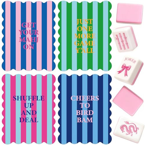 FYSUIMU 4Pcs Mahjong Shuffler Cards Scalloped Mahjong Tile Mixer Funny Saying Striped Plastic Mahjong Accessories for Home Party Game Supplies | Amazon (US)