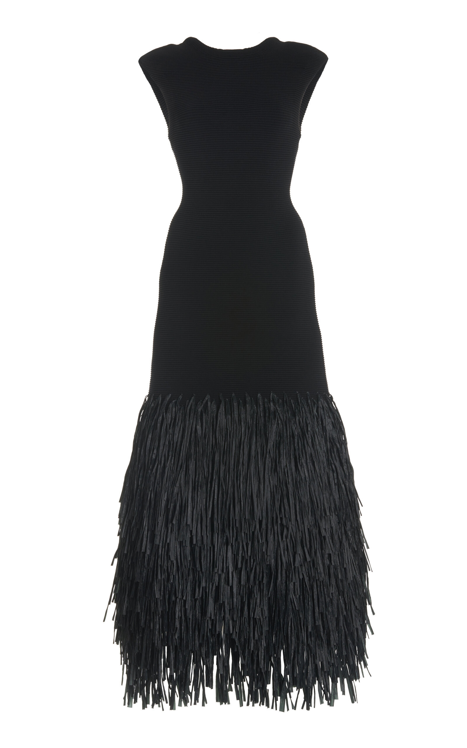 Aje - Exclusive Rushes Raffia-Trimmed Knit Midi Dress - Black - XS - Moda Operandi | Moda Operandi (Global)