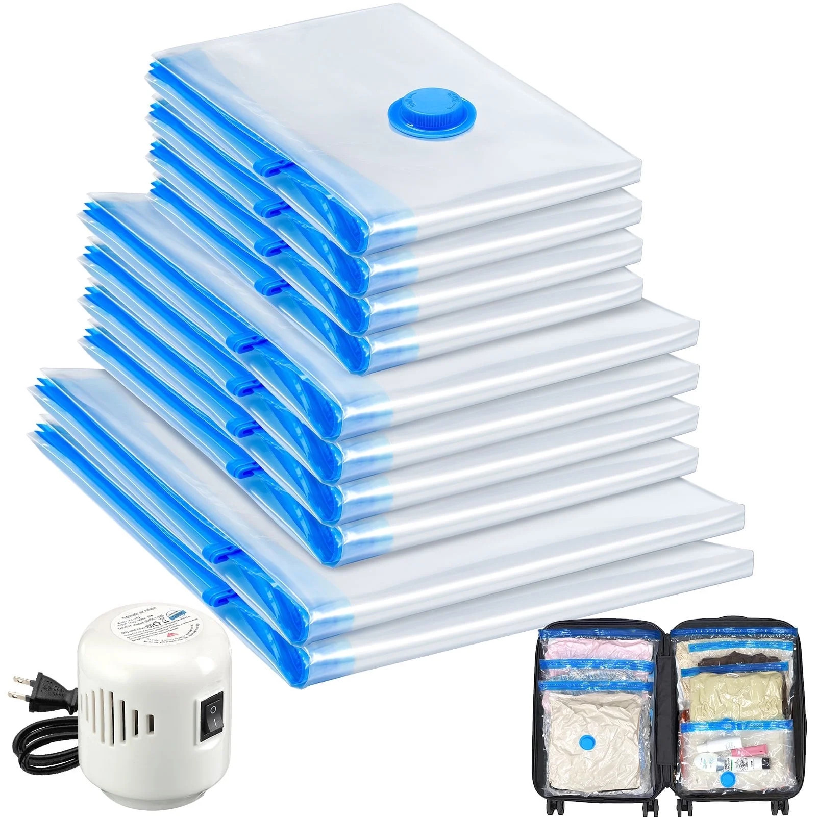 Livhil 10 Combo Vacuum Storage Bags with Electric Pump, Reusable Travel Vacuum Storage Bags for C... | Walmart (US)