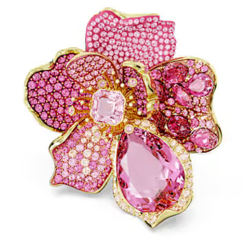 Florere cocktail ring, Pavé, Flower, Pink, Gold-tone plated by SWAROVSKI | SWAROVSKI