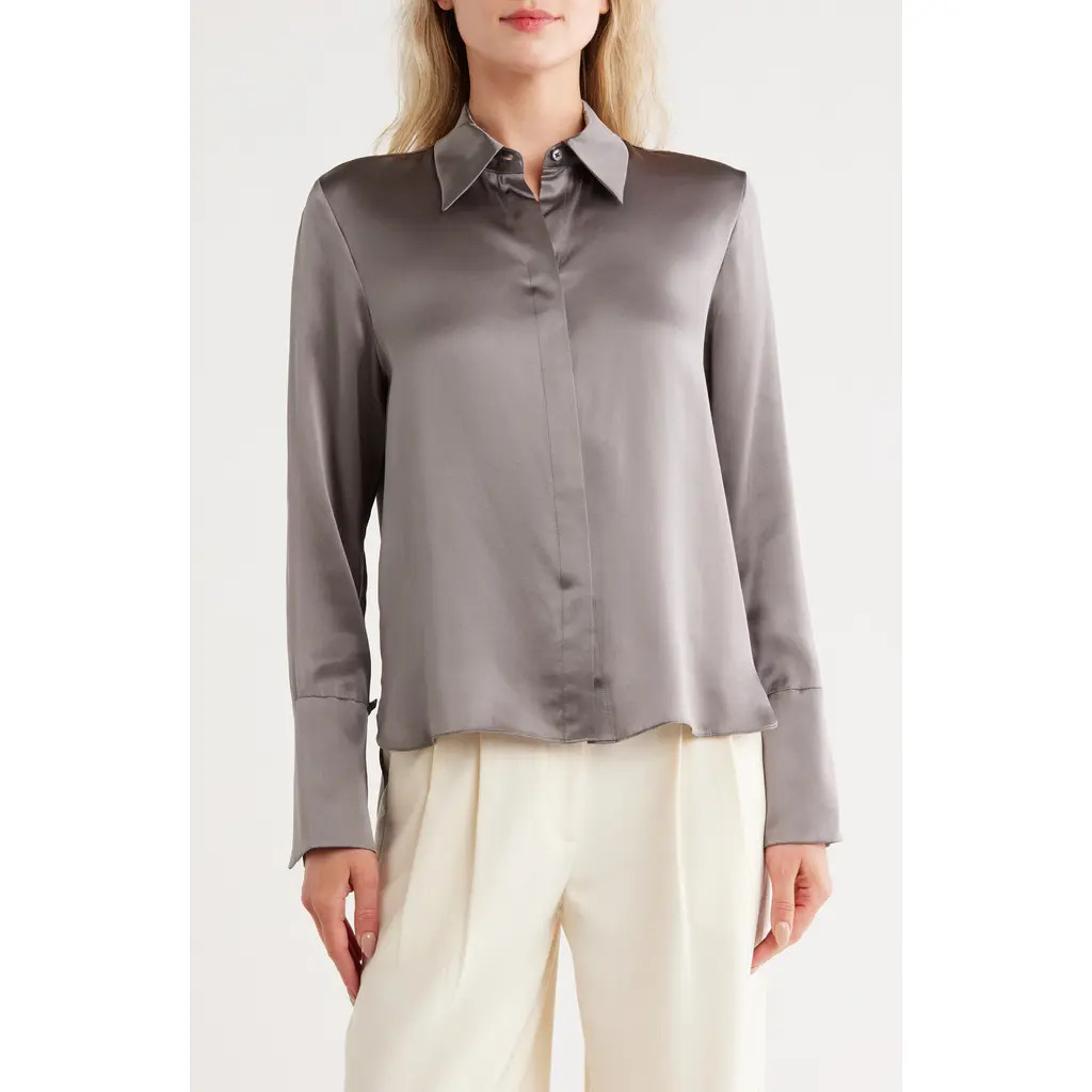 TWP Object of Affection Silk Button-Up Shirt in Gunmetal at Nordstrom Rack, Size Medium | Nordstrom Rack