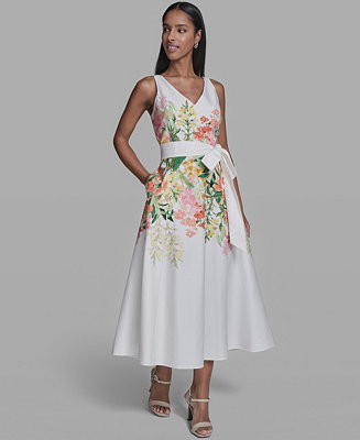 Women's Printed V-Neck Midi Dress | Macy's