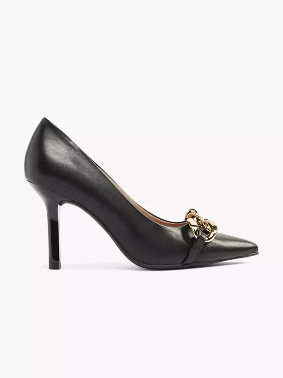 Black Pointed Stiletto Court Heel With Gold Chain Detail | Deichmann (DE)