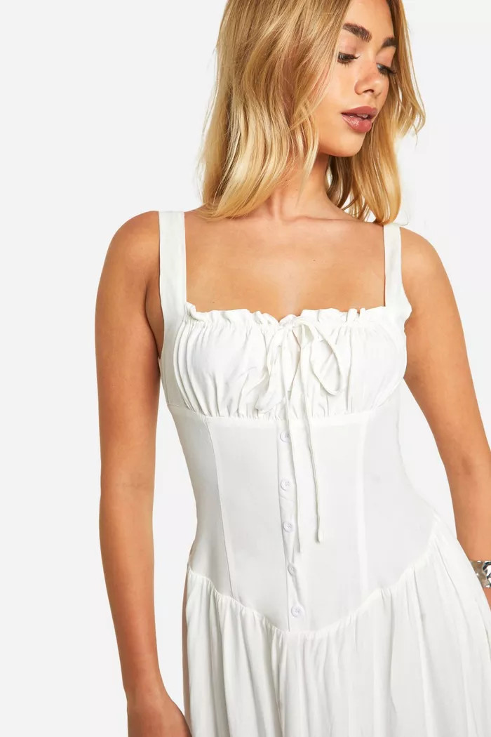 Milkmaid Tiered Maxi Dress | boohoo (US & Canada)