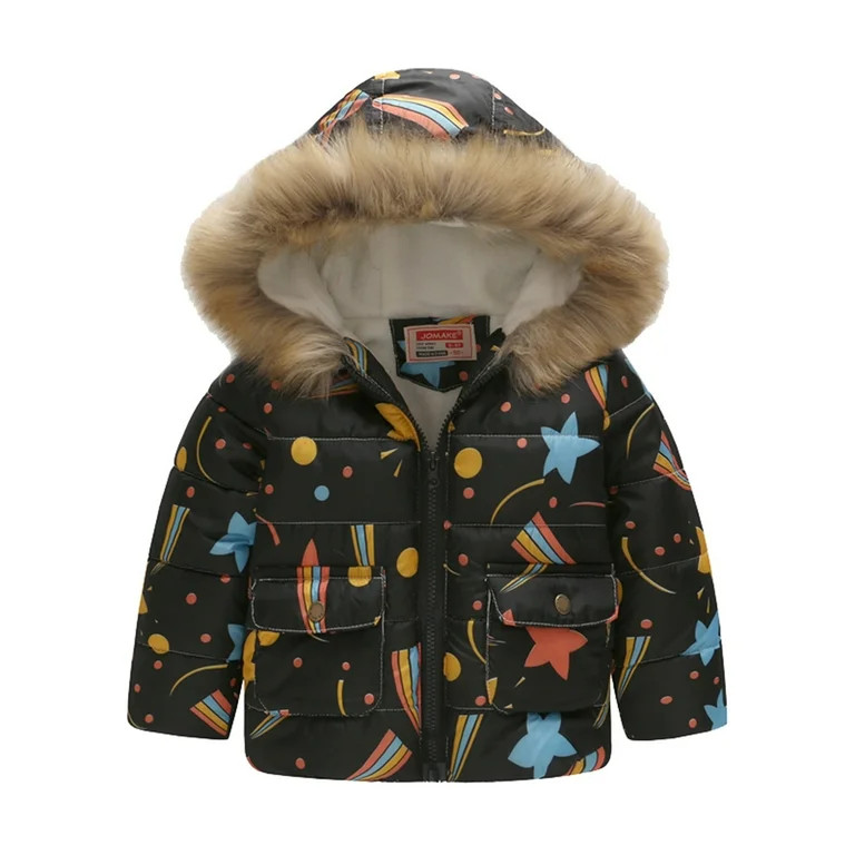 Bjutir Girls Winter Long Sleeve Hooded Coat Kids Coat Baby Jacket Prints Toddler Outwear Zipper W... | Walmart (US)
