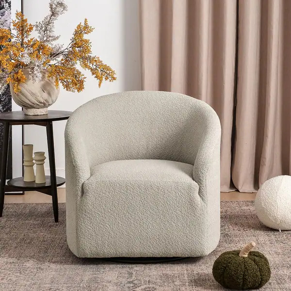 KINWELL 32"W Boucle Upholstered Swivel Barrel Accent Armchair - Bed Bath & Beyond - 37992484 | Bed Bath & Beyond