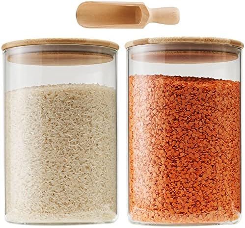 Glass Jars with Airtight Bamboo Lids 2 Pcs 100 OZ, Flour and Sugar Containers with Wooden Scoop a... | Amazon (US)