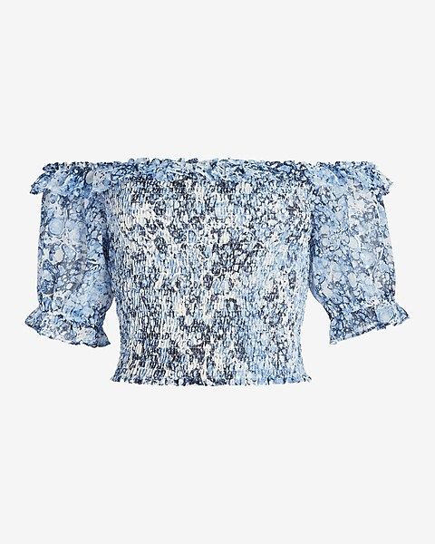 Printed Off The Shoulder Puff Sleeve Top | Express