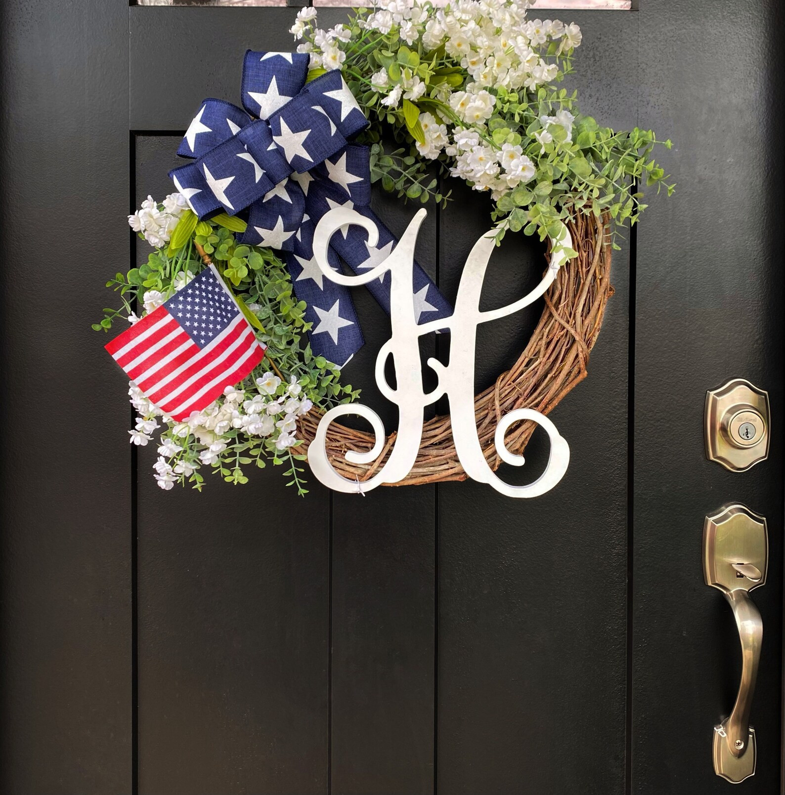 Patriotic Wreath  Front Door Wreath Flag Wreath Monogram | Etsy | Etsy (US)