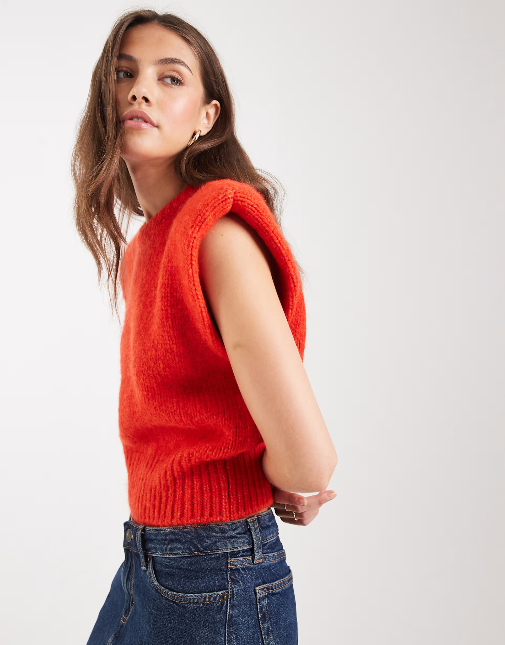 ASOS DESIGN shoulder pad knitted tank in red | ASOS (Global)