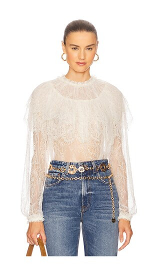 Viviane Cape Layer Long Sleeve Blouse in Pearl | Revolve Clothing (Global)