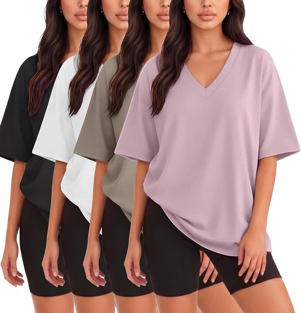 Kinglaman 4 Pack Oversized Tshirts for Women Drop Shoulders Dry Fit Tops | Amazon (US)