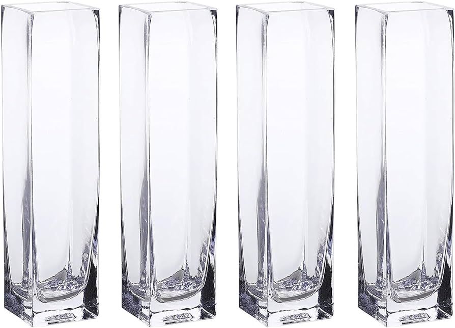 WHOLE HOUSEWARES Clear Glass Vase | Tall Square Block Vase | Centerpiece Arrangement for Wedding ... | Amazon (US)
