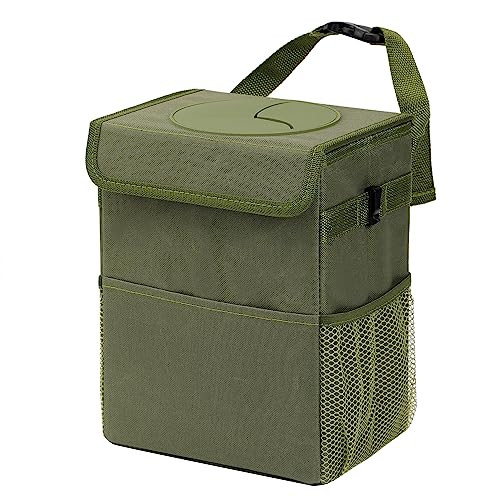 Car Garbage can with lid Leak Proof Vehicle Trash Can 3 Storage Pockets Hanging Waterproof car Tr... | Amazon (US)