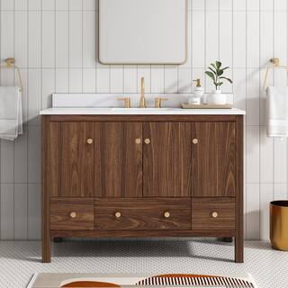 Glacier Bay Rory 48 in. Single Sink Walnut Bath Vanity with White Engineered Marble Top (Assemble... | The Home Depot
