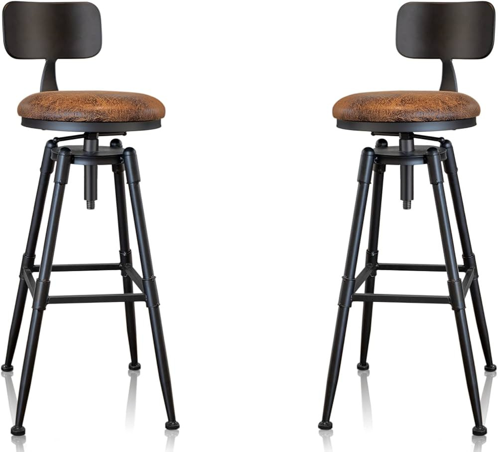 MSMV 27-35 Inch (Set of 2) Vintage Industrial Bar Stool-Farmhouse Swivel Bar Stool-Swivel Kitchen... | Amazon (US)