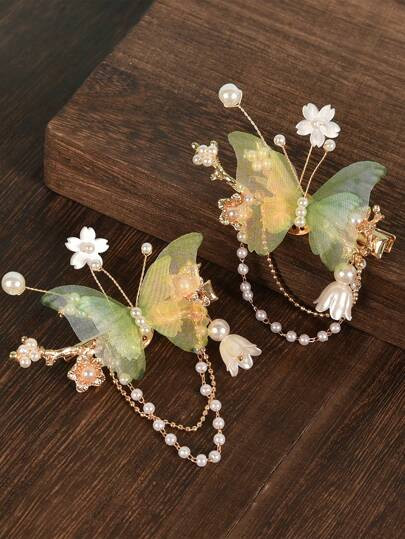 2pcs/Set Handmade Fabric Butterfly Hair Clips For Women, Daily Wear & Party Claw Clips Hair Claws... | SHEIN
