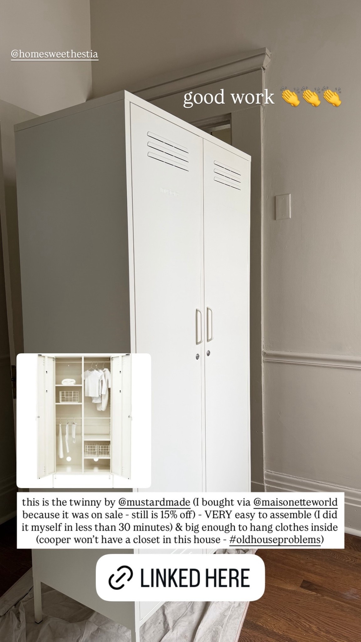 this is the twinny by mustardmade (I bought via Gmaisonetteworld because it was on sale - still is 15% off) - VERY easy to assemble (1 did it myself in less than 30 minutes) & big enough to hang clothes inside (cooper won't have a closet in this house - #oldhouseproblems)

#LTKmomlife #LTKdayinmylife #LTKHome