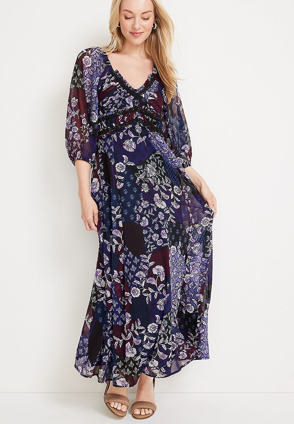 Patchwork Floral Maxi Dress | Maurices