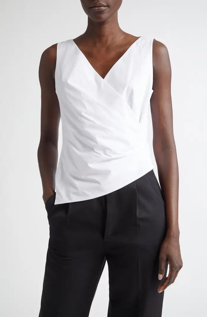 Lafayette 148 New York Sleeveless Wrap Front Stretch Cotton Blend Top | Nordstrom | Nordstrom