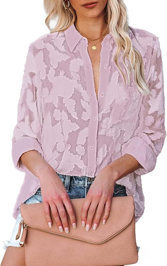 luvamia Button Down Shirts for Women Long Sleeve Blouses for Women Business Causal Dressy Boho To... | Amazon (US)