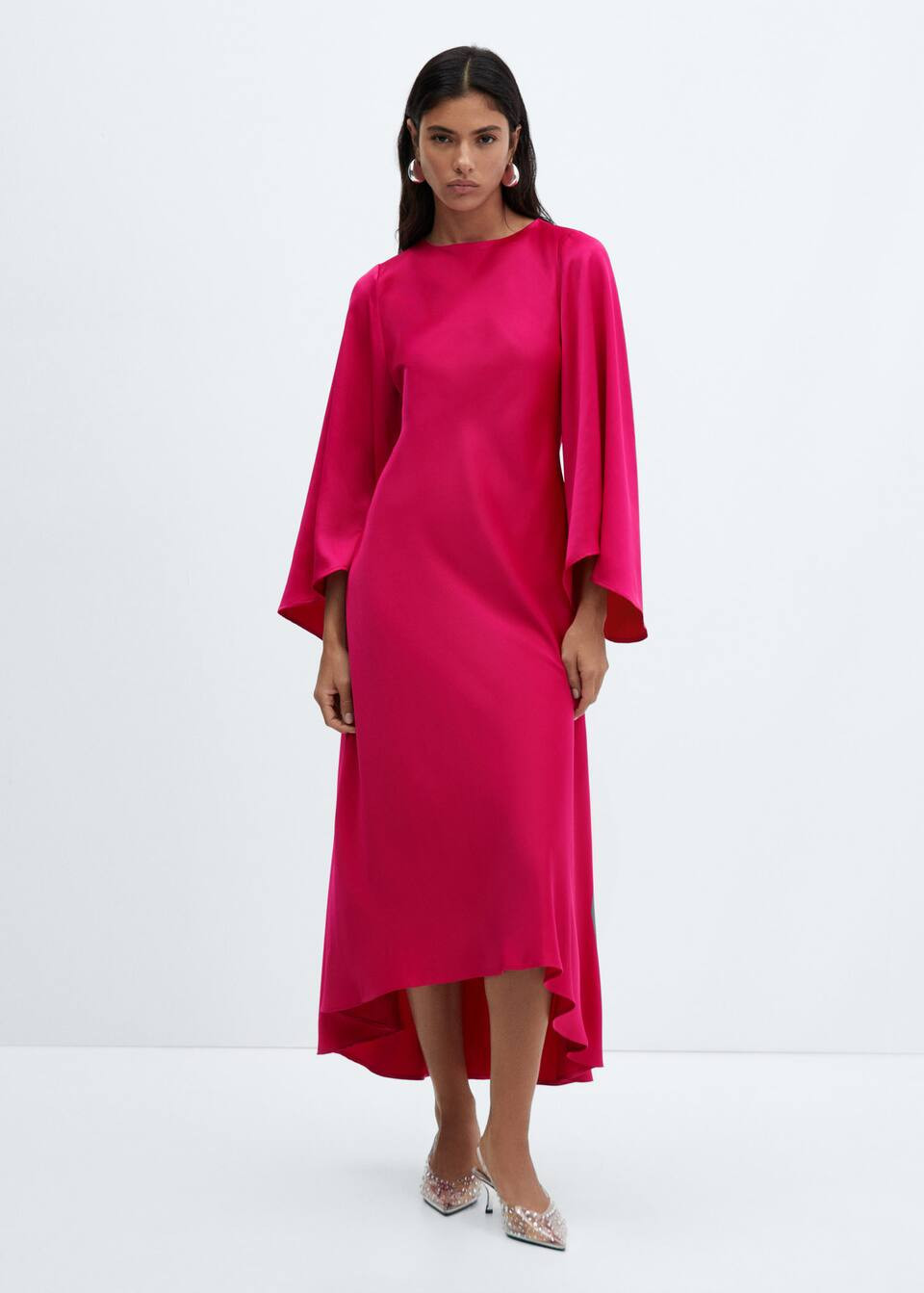 Flared-sleeve satin dress -  Women | Mango USA | MANGO (US)