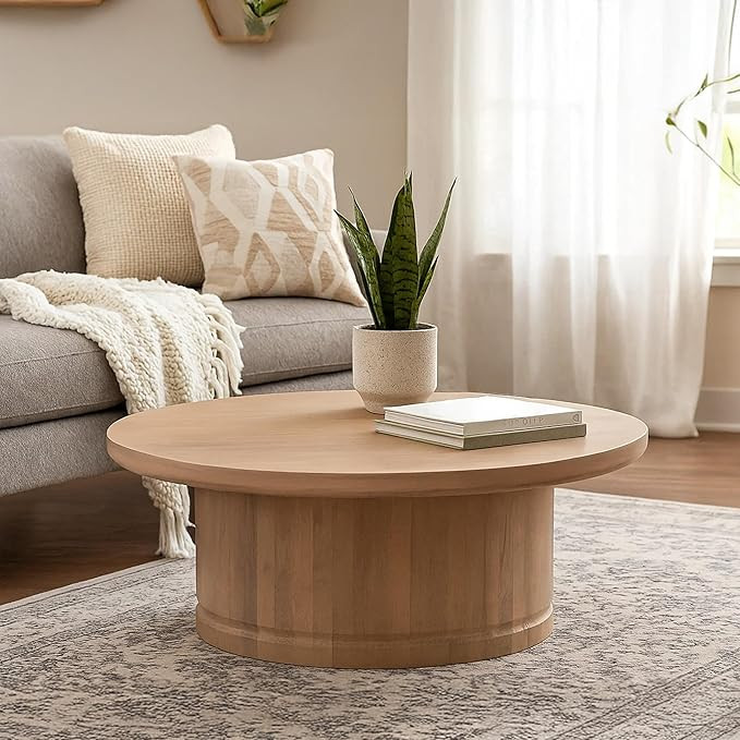TUP THE URBAN PORT Bela Coffee Table | 47 Inch Round Top | Handcrafted Beige Mango Wood Pedestal ... | Amazon (US)