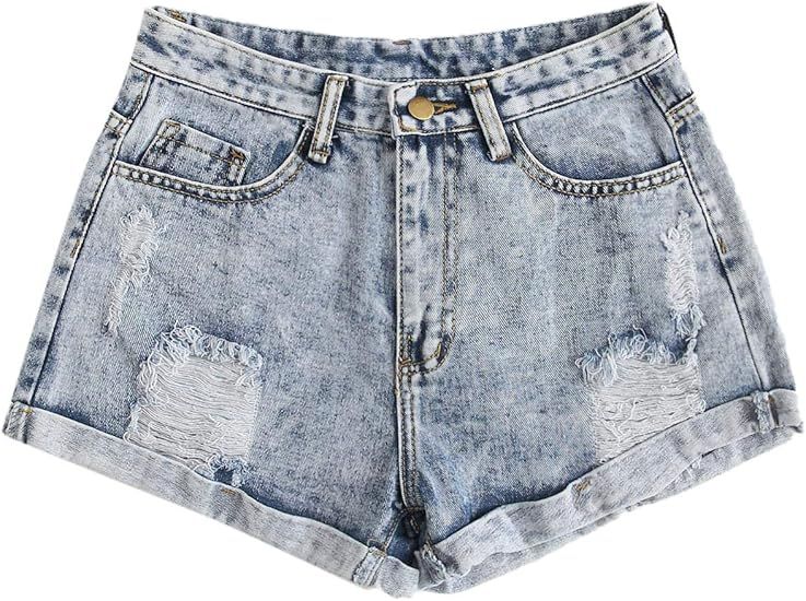 SweatyRocks Women's Retro High Waisted Rolled Denim Jean Shorts with Pockets | Amazon (US)