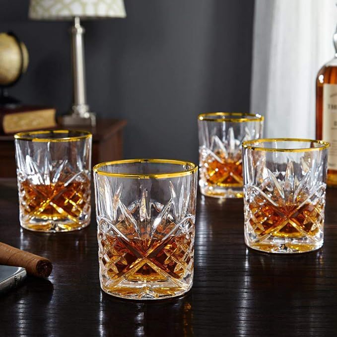 Le'raze Posh Crystal Whiskey Glasses [Set of 4] Old Fashioned Glasses with 24K Gold Band for Scot... | Amazon (US)
