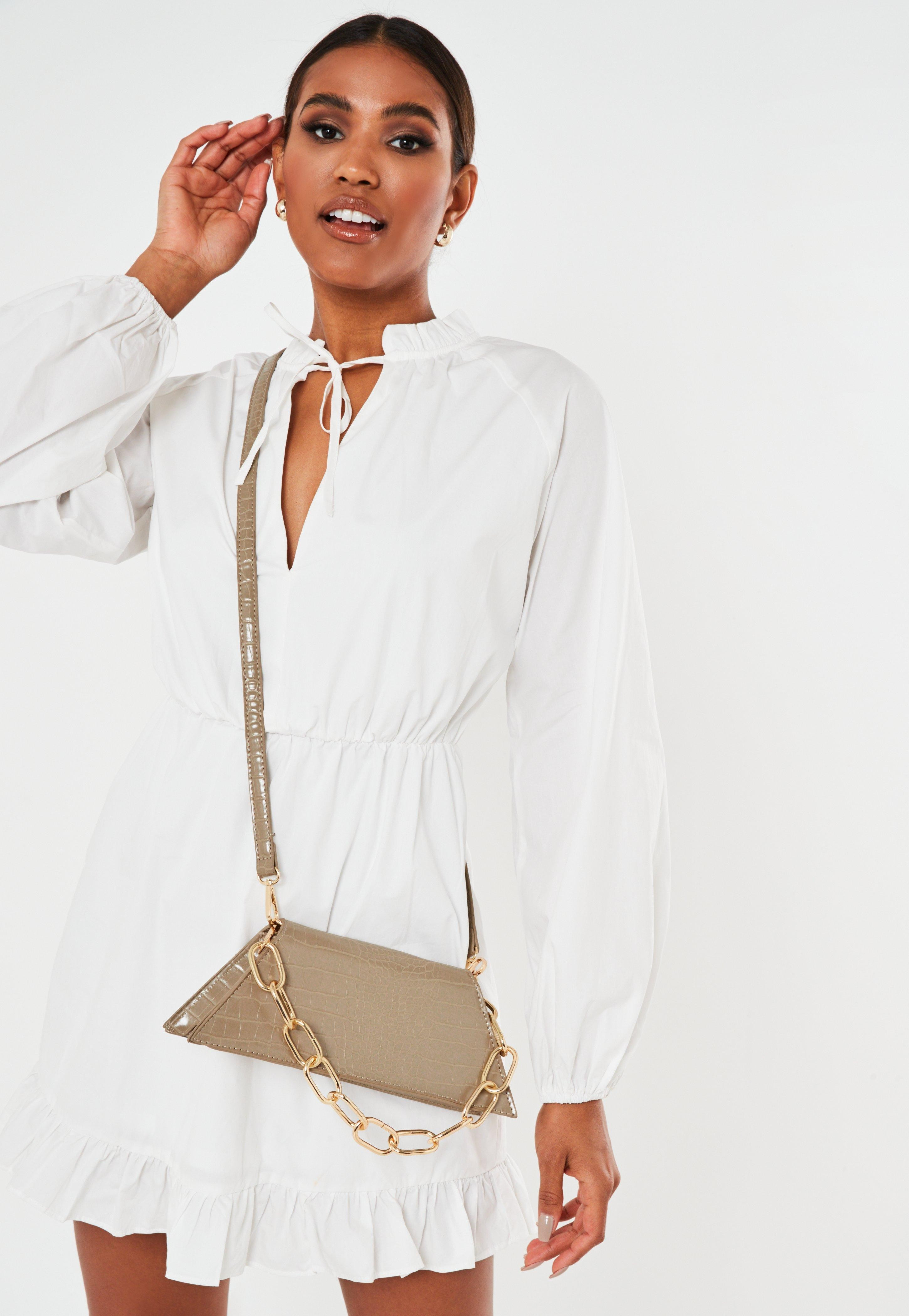 Green Mock Croc Angular Chain Detail Bag | Missguided (US & CA)