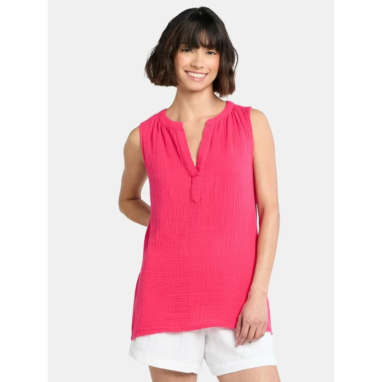 Time and Tru Women's Double Cloth Cotton Tank Top, Sizes XS-XXXL | Walmart (US)