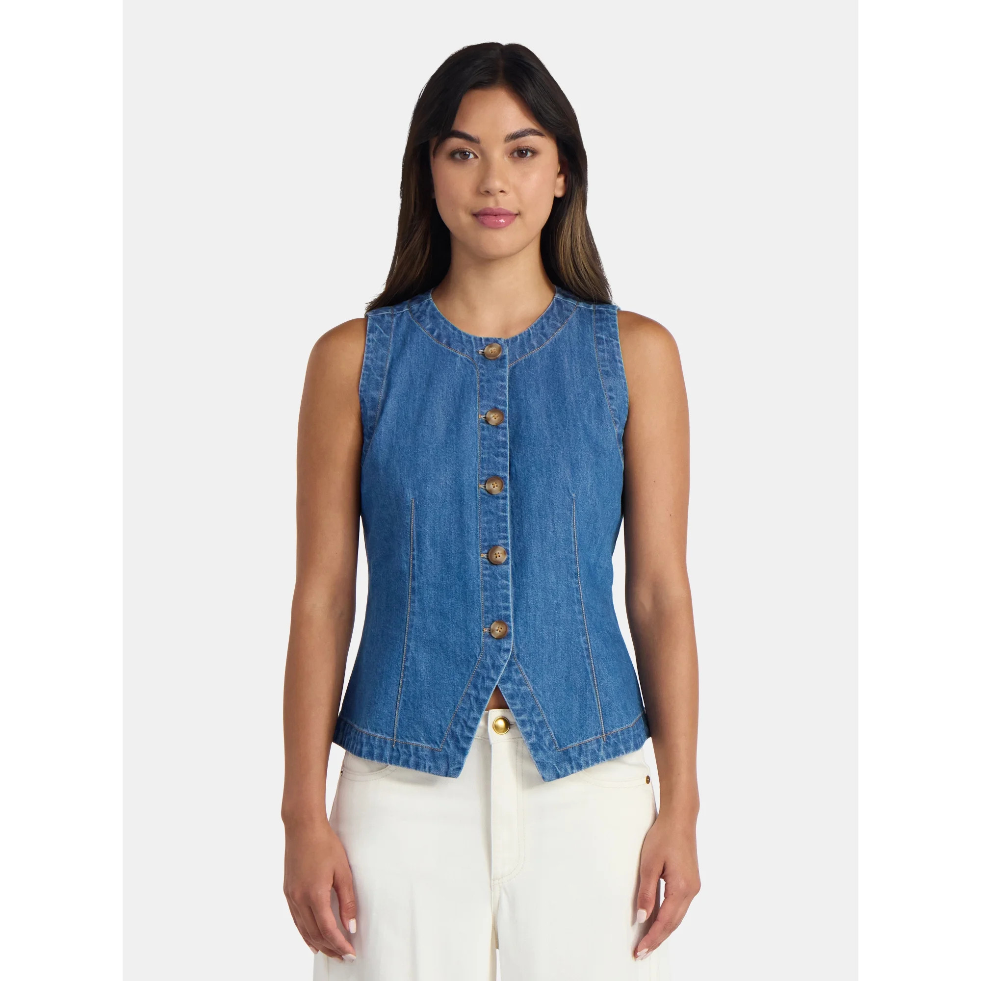 Time and Tru Women's Button Up Denim Vest, Sizes XS-XXXL - Walmart.com | Walmart (US)