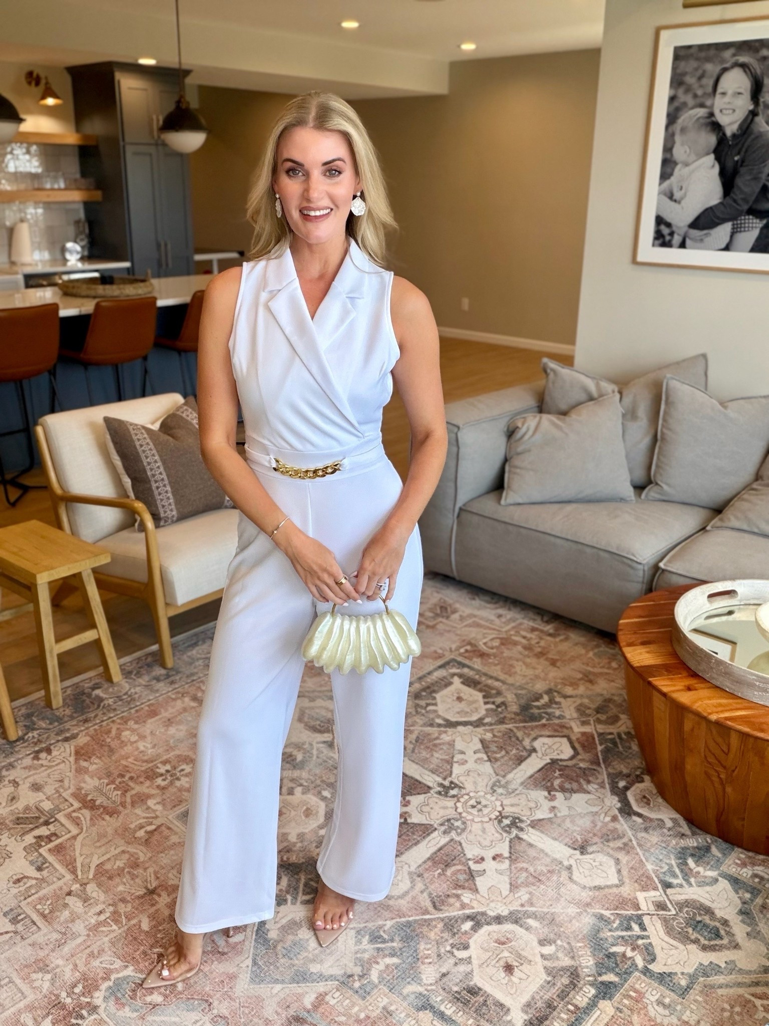 Spring outfit, date night outfit, bridal outfit - wearing a small and the sleeveless white jumpsuit with gold belt detail. #AmazonFashion ￼

#LTKSeasonal #LTKootd #LTKWedding