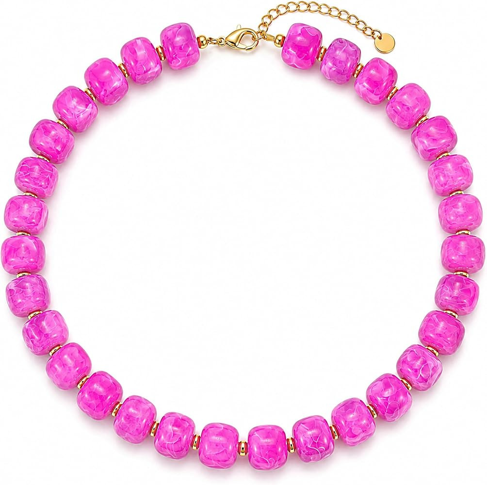 Chunky Colorful Beaded Necklace for Women Boho Summer Statement Resin Choker Necklaces Beach Jewe... | Amazon (US)