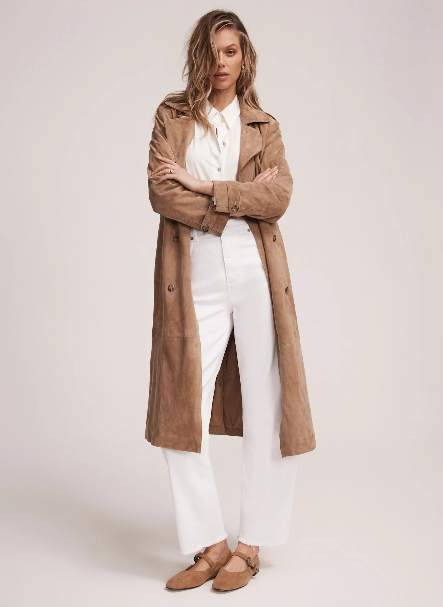Neutral Suede Trench Coat | Mint Velvet